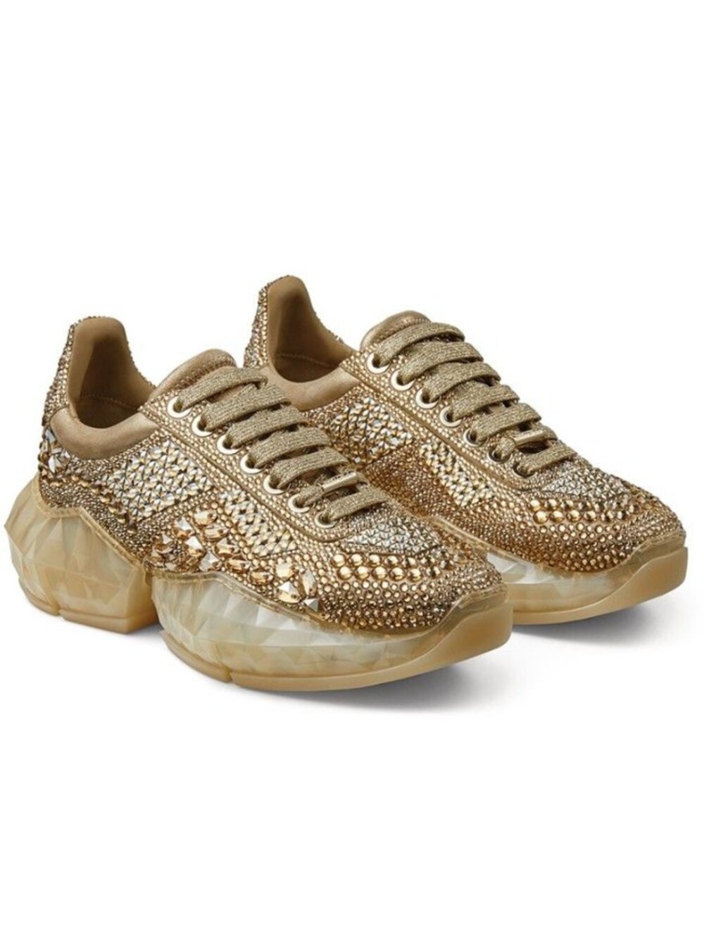 JIMMY CHOO Diamond Gold Rhinestone Sneakers metallic suede low-top trainers